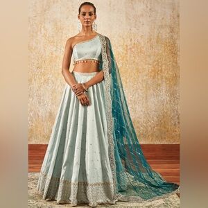 Lashkaraa Light Turquoise One Shoulder Style Lehenga